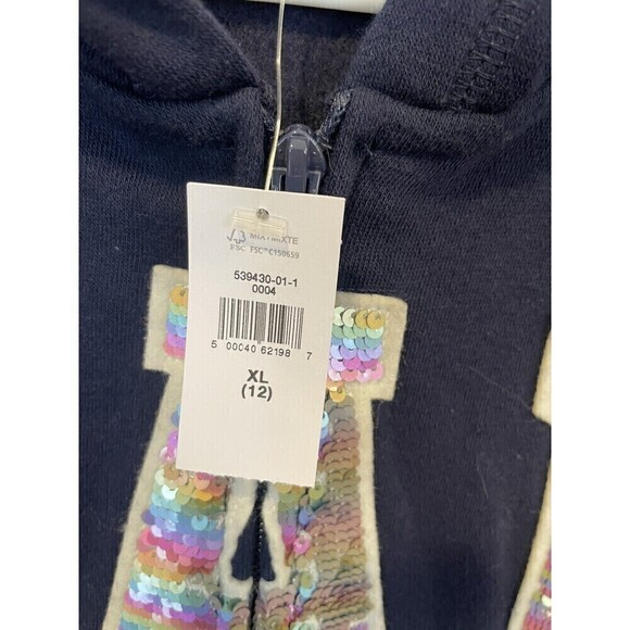 GAP Zip Up Hooded Sweatshirt Navy Blue Sparkle Sequin Logo Girls Nwt Size 12 XL - Picture 8 of 10
